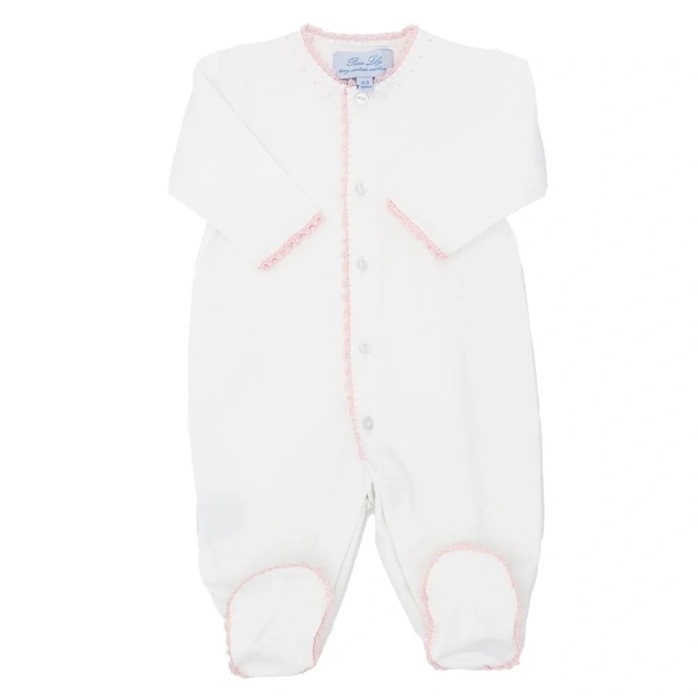 Pixie Lily pima footies embroidered romper coverall cotton french knots snaps